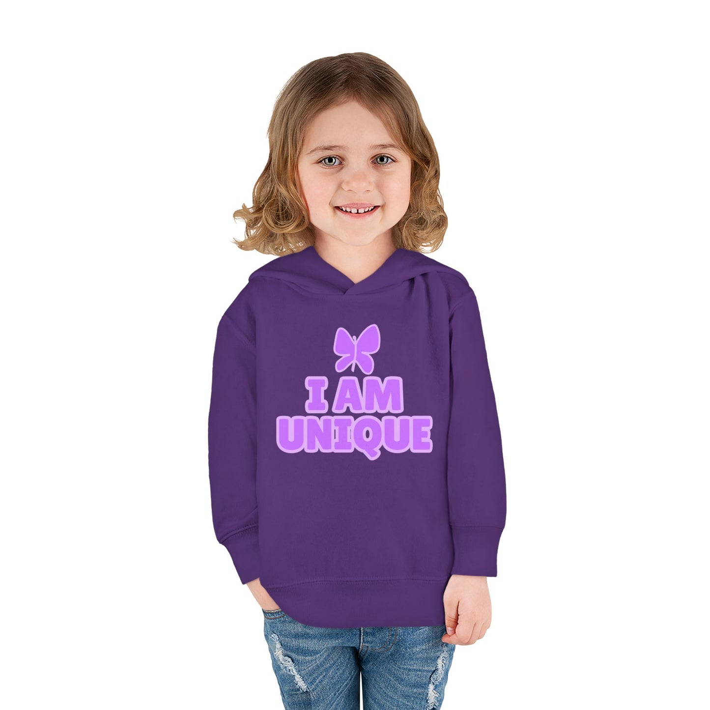 I Am Unique Purple Butterfly Toddler Fleece Hoodie - Celebrate Individuality