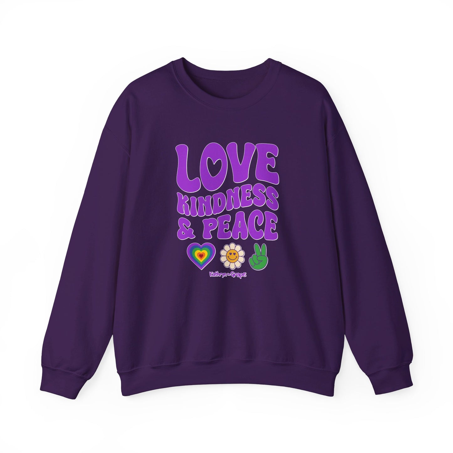 Kathryn the Grape Love, Kindness, and Peace Teen/Adult Heavy Blend™ Crewneck Sweatshirt