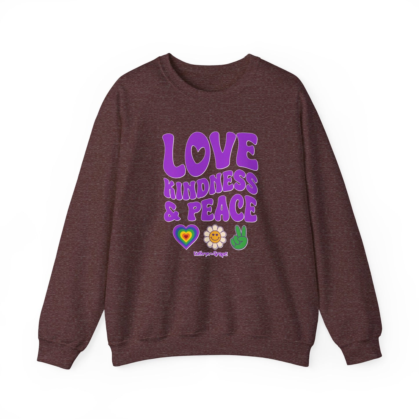 Kathryn the Grape Love, Kindness, and Peace Teen/Adult Heavy Blend™ Crewneck Sweatshirt