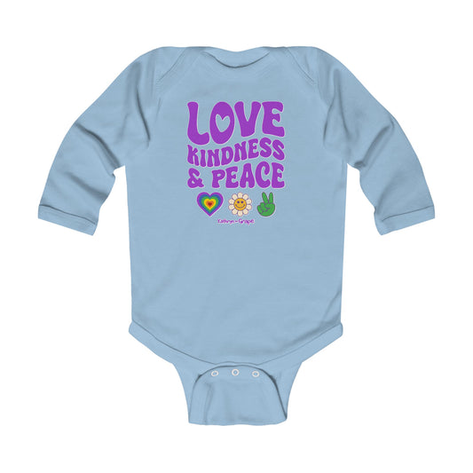 Kathryn the Grape Love Kindness & Peace Infant Bodysuit - Cute Baby Long Sleeve Shirt