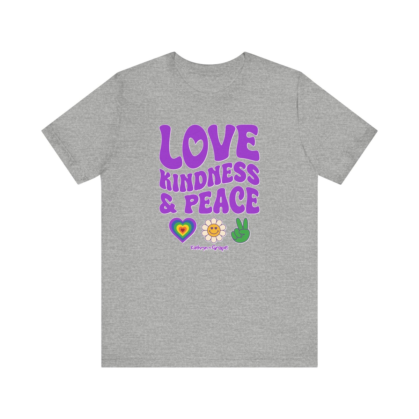 Kathryn the Grape Love, Kindness, and Peace Teen/Adult Jersey Short Sleeve Tee