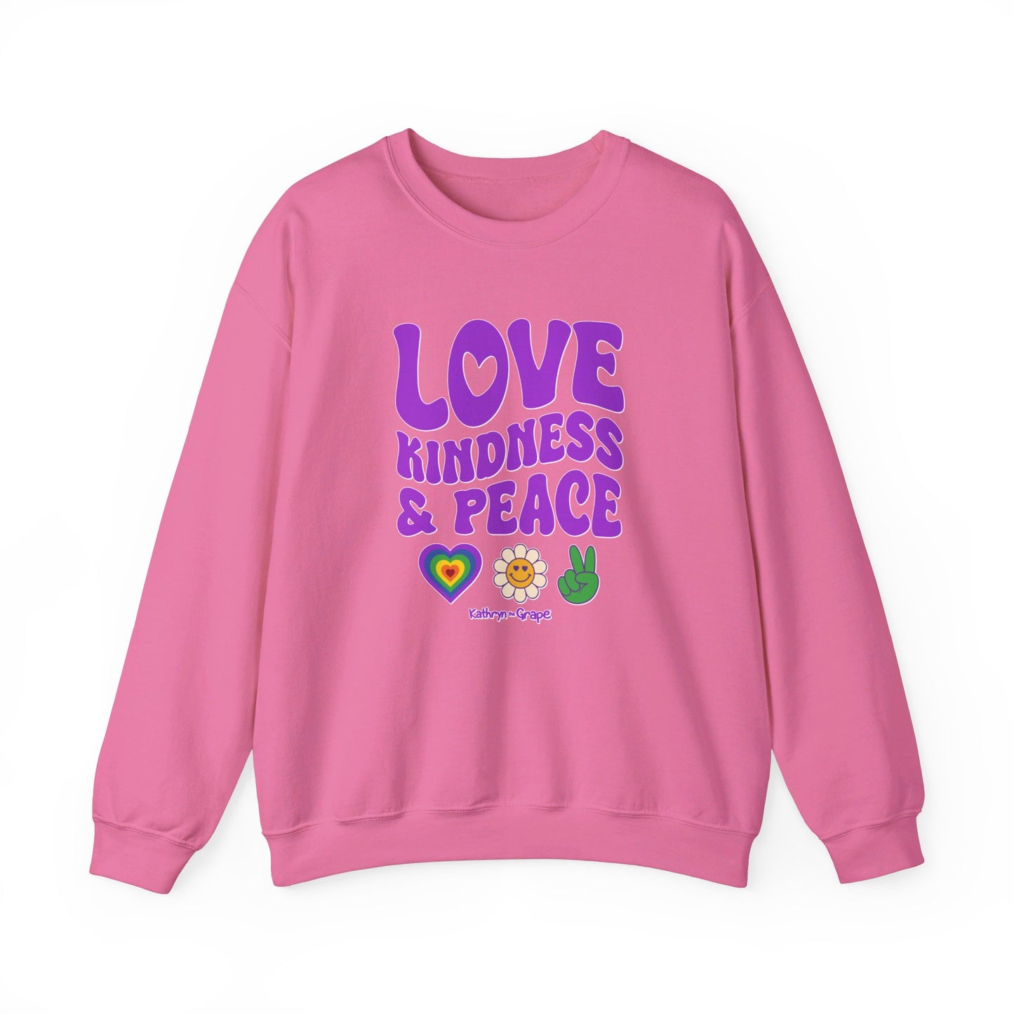 Kathryn the Grape Love, Kindness, and Peace Teen/Adult Heavy Blend™ Crewneck Sweatshirt