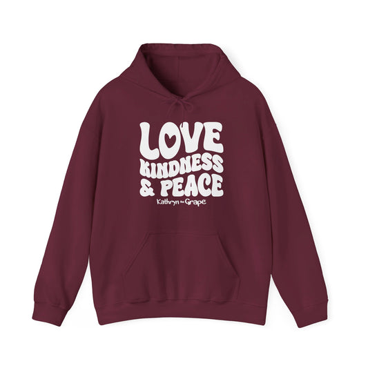 Kathryn the Grape Love, Kindness, and Peace (white) Teen/Adult Unisex Heavy Blend™ Hooded Sweatshirt