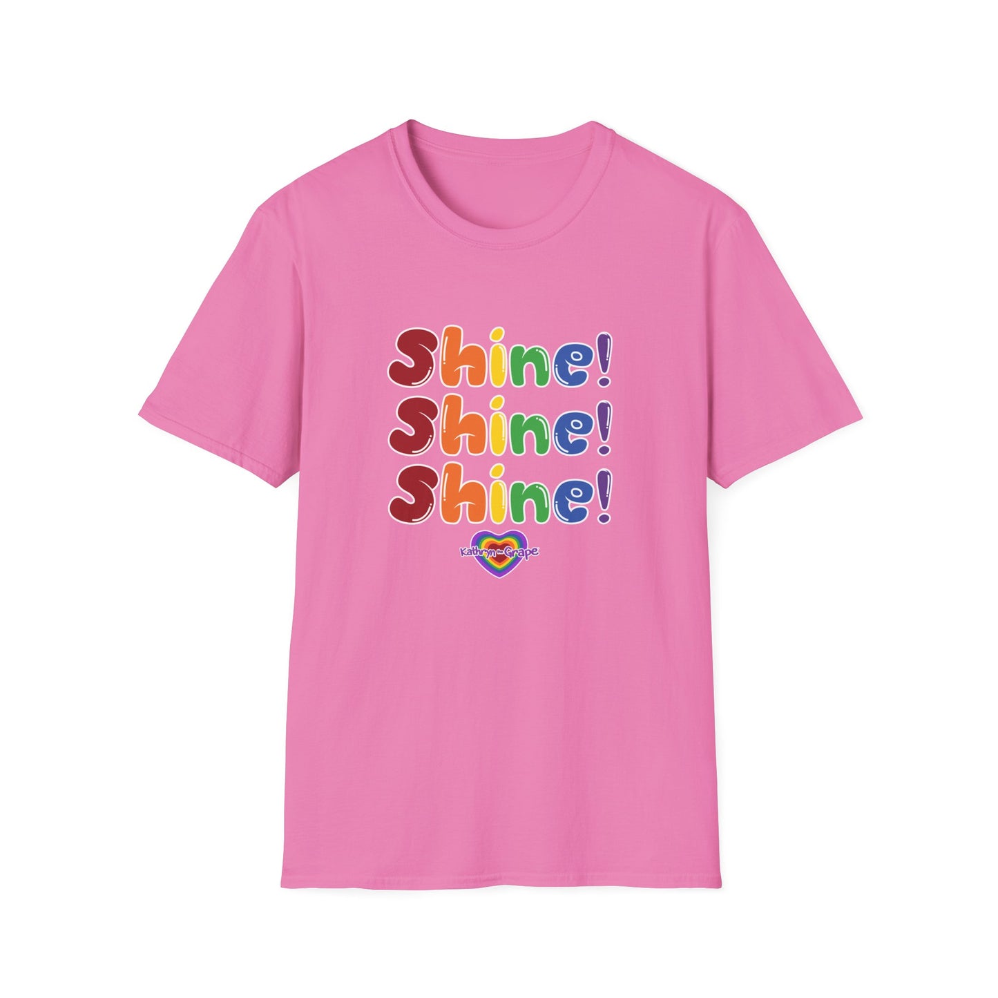 Kathryn the Grape Unisex Softstyle T-Shirt - Colorful 'Shine! Shine! Shine!' Print for Positivity and Celebration