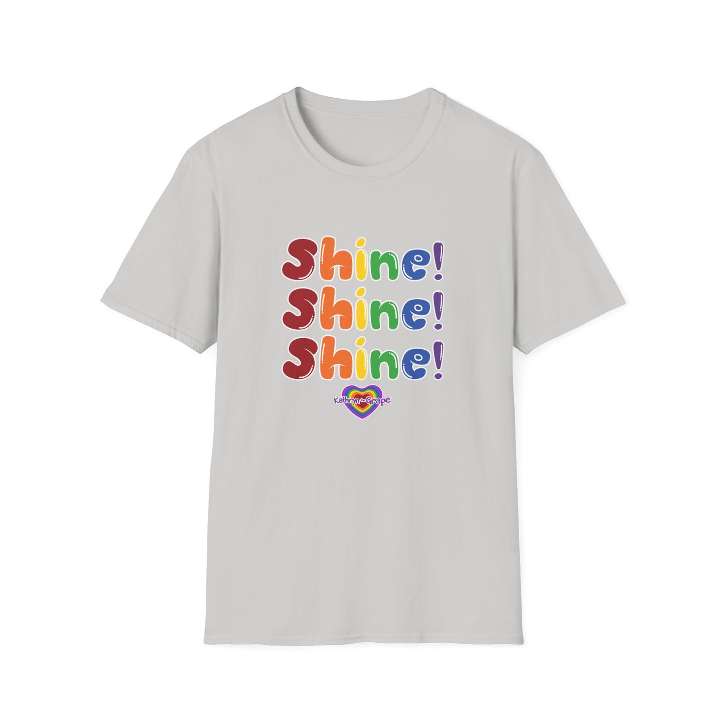 Kathryn the Grape Unisex Softstyle T-Shirt - Colorful 'Shine! Shine! Shine!' Print for Positivity and Celebration