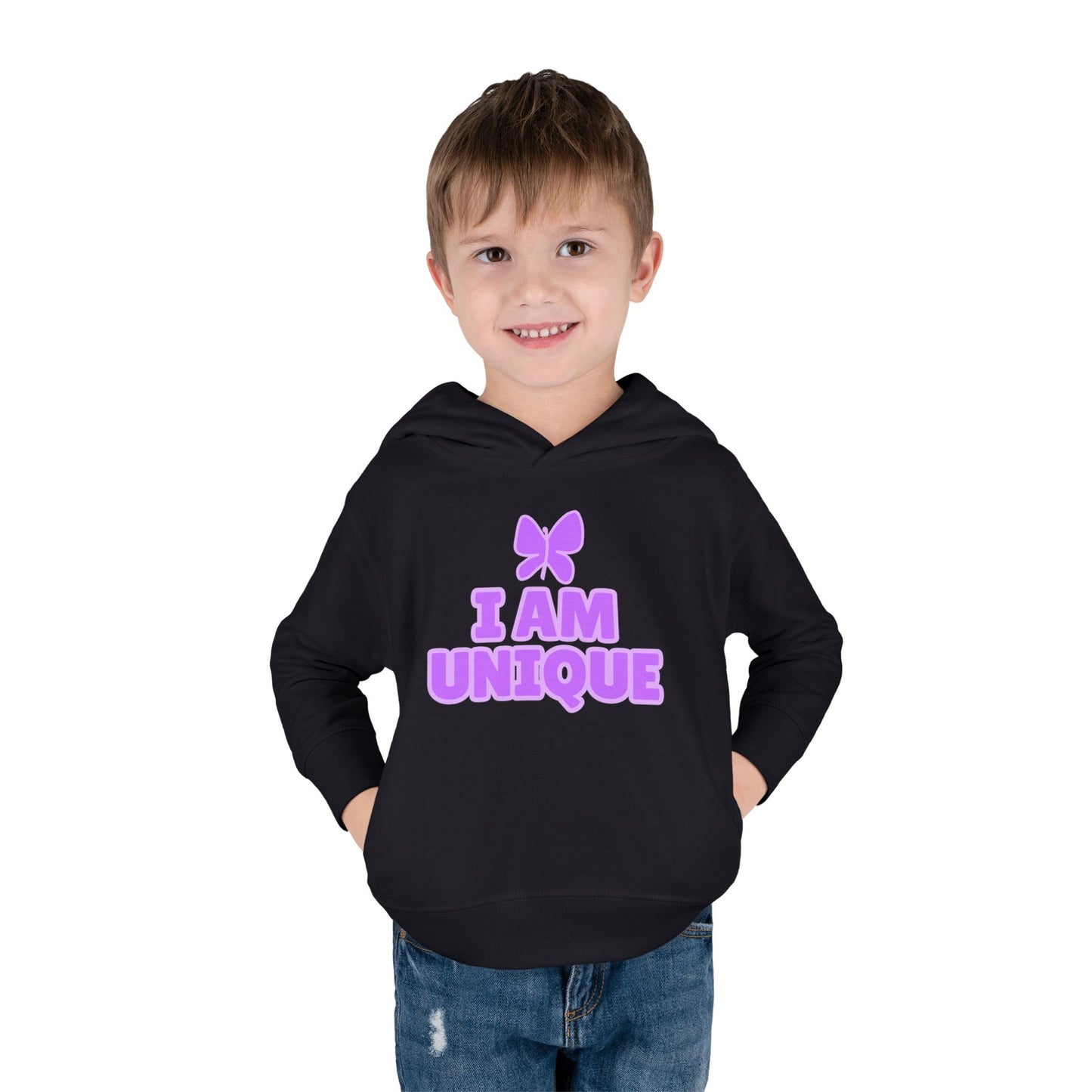 I Am Unique Purple Butterfly Toddler Fleece Hoodie - Celebrate Individuality