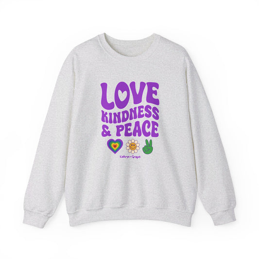 Kathryn the Grape Love, Kindness, and Peace Teen/Adult Heavy Blend™ Crewneck Sweatshirt