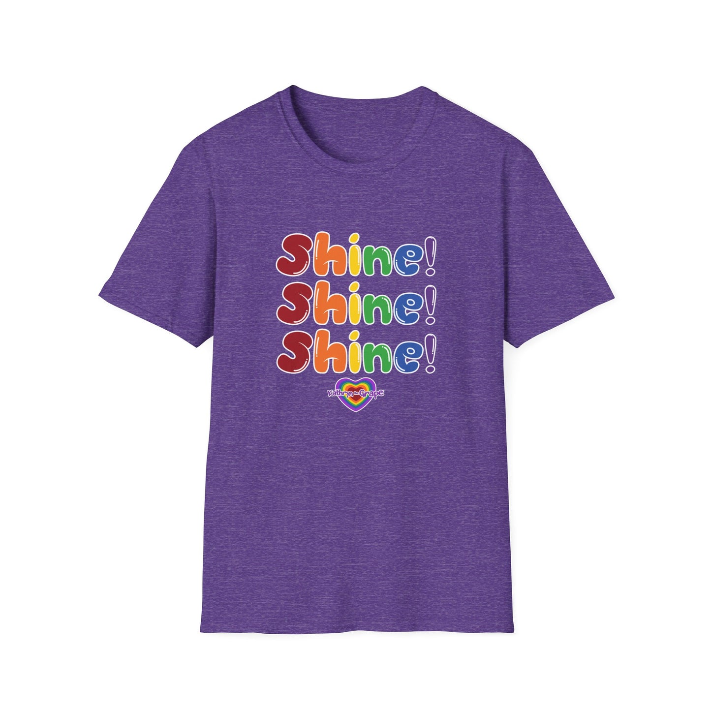 Kathryn the Grape Unisex Softstyle T-Shirt - Colorful 'Shine! Shine! Shine!' Print for Positivity and Celebration