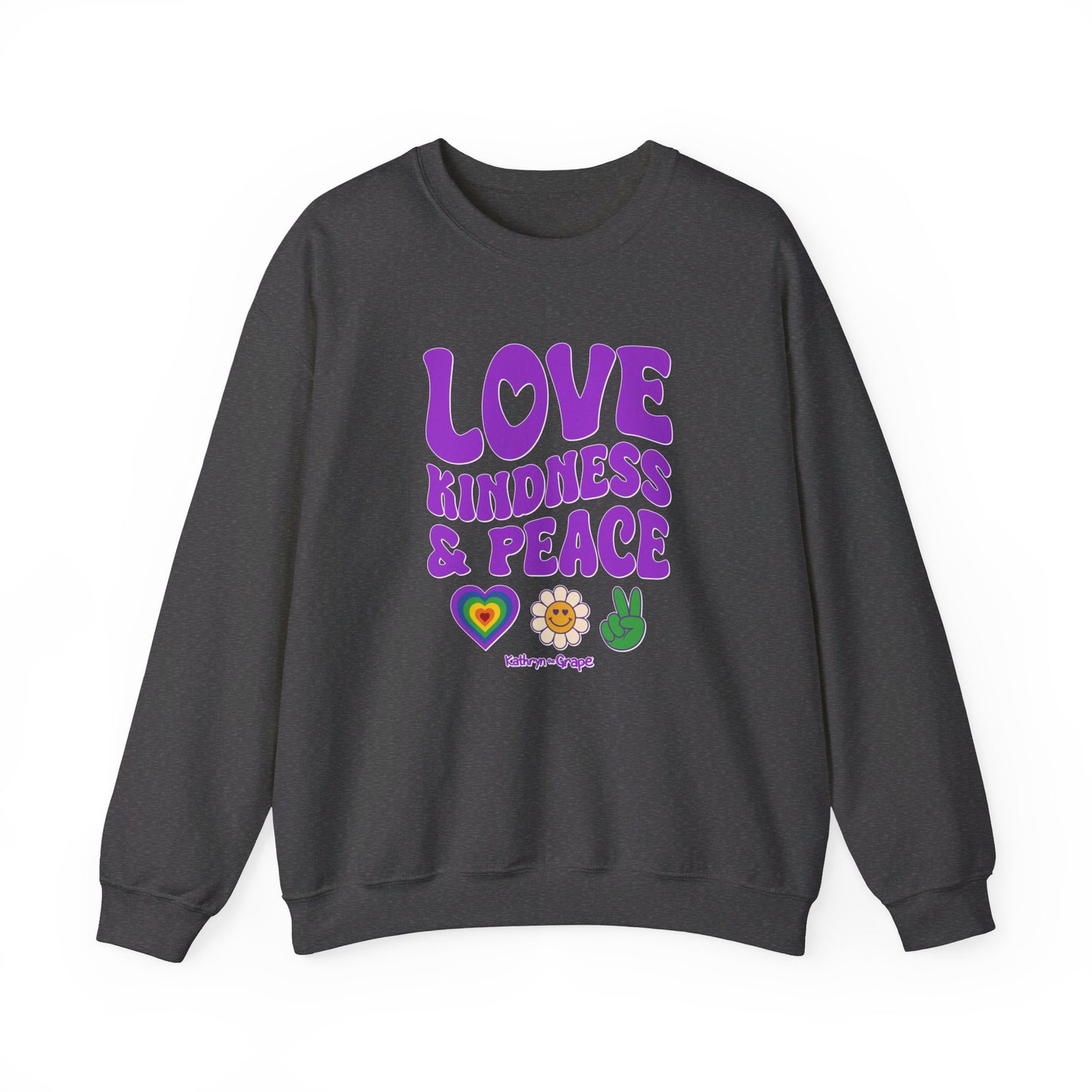 Kathryn the Grape Love, Kindness, and Peace Teen/Adult Heavy Blend™ Crewneck Sweatshirt