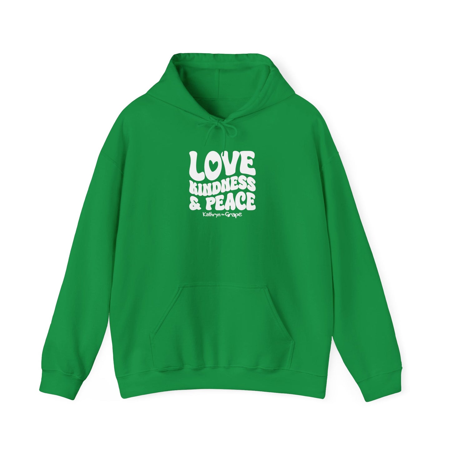 Kathryn the Grape Love, Kindness, and Peace (white) Teen/Adult Unisex Heavy Blend™ Hooded Sweatshirt