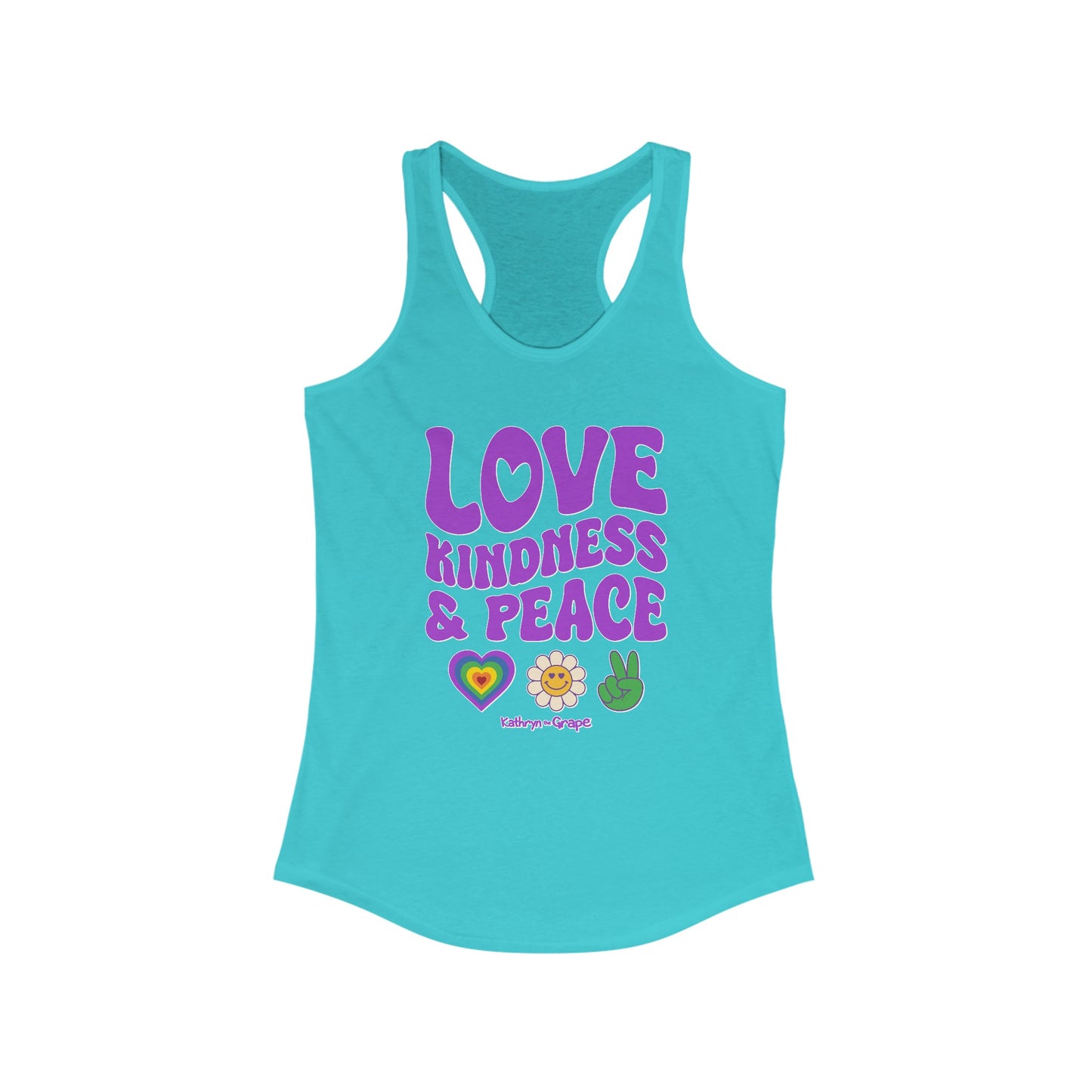 Kathryn the Grape Love, Kindness, and Peace (purple) Women's Ideal Racerback Tank