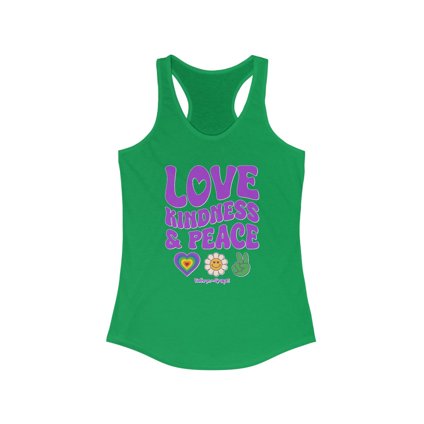 Kathryn the Grape Love, Kindness, and Peace (purple) Women's Ideal Racerback Tank