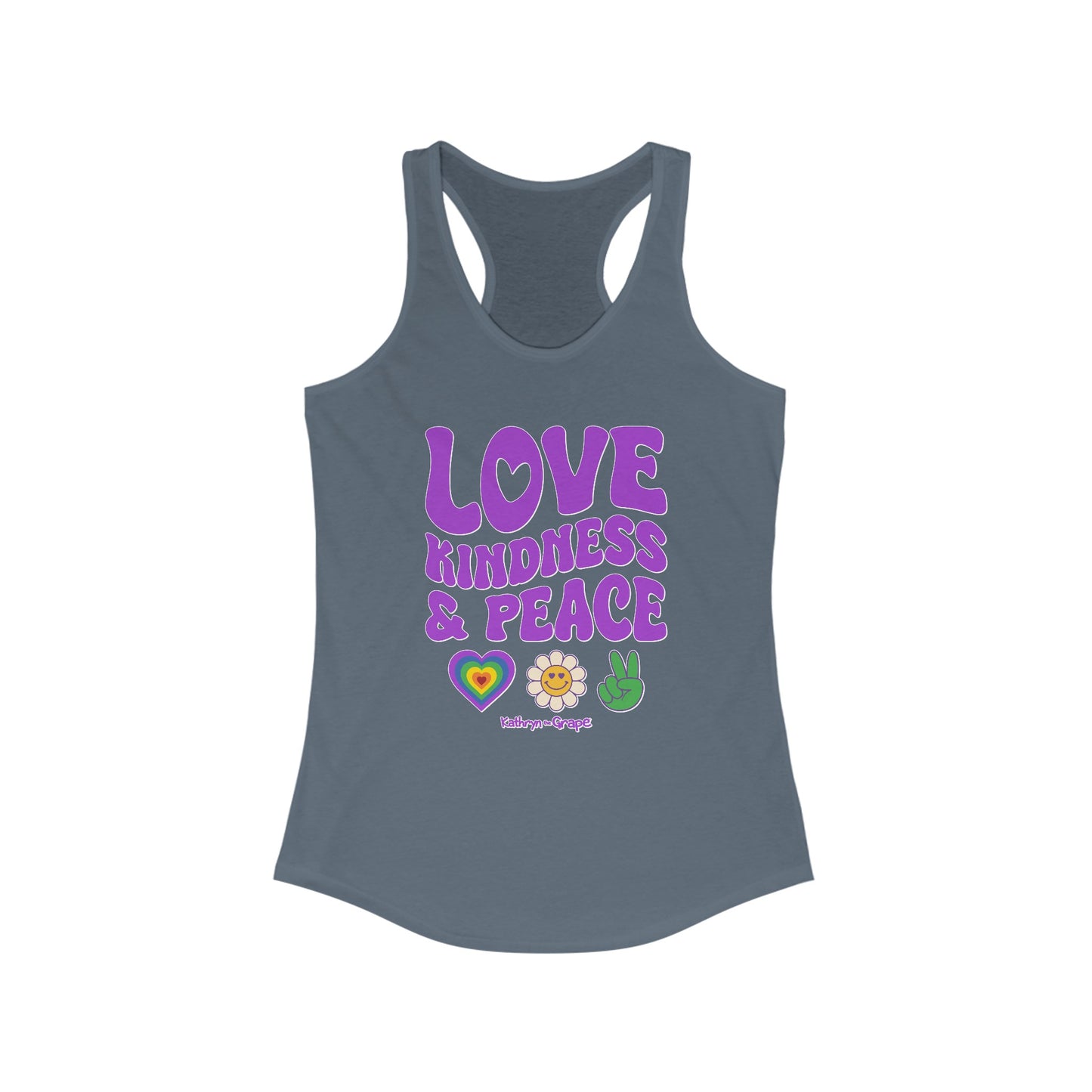 Kathryn the Grape Love, Kindness, and Peace (purple) Women's Ideal Racerback Tank