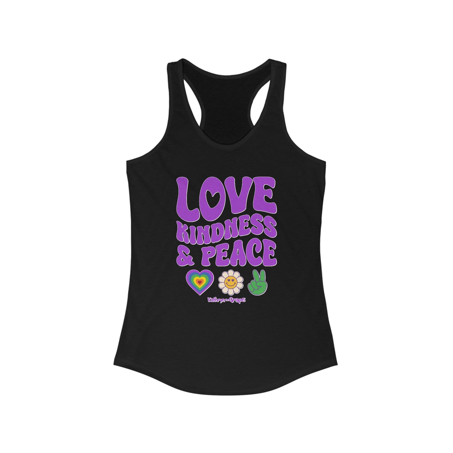 Kathryn the Grape Love, Kindness, and Peace (purple) Women's Ideal Racerback Tank