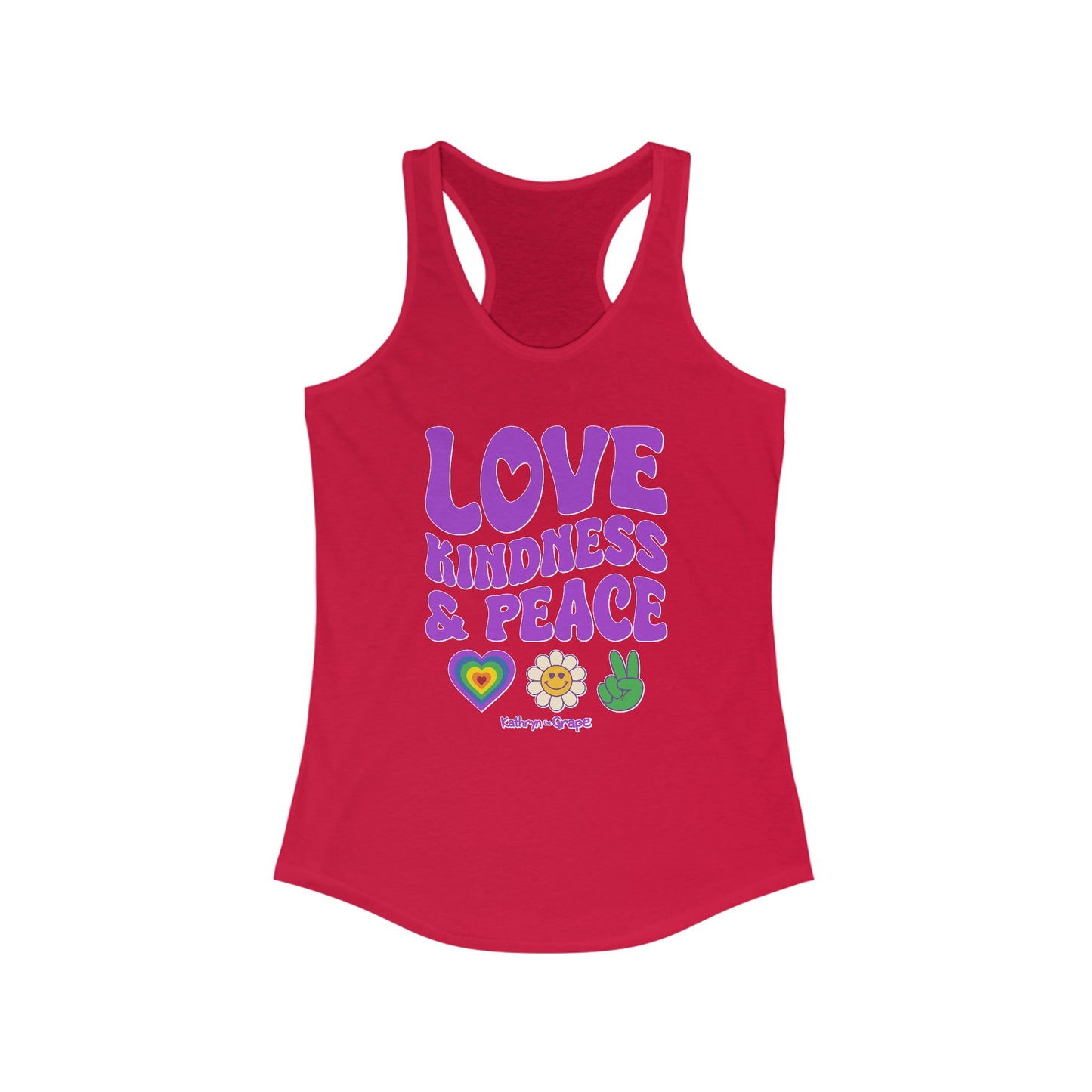 Kathryn the Grape Love, Kindness, and Peace (purple) Women's Ideal Racerback Tank