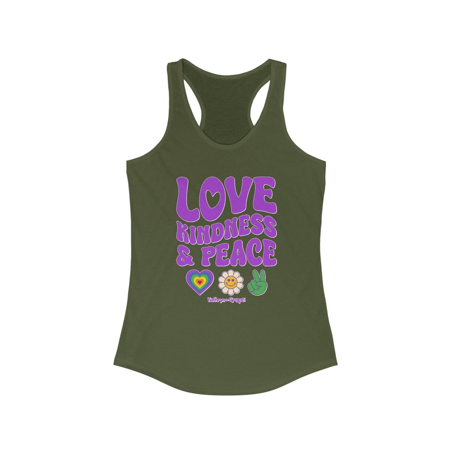 Kathryn the Grape Love, Kindness, and Peace (purple) Women's Ideal Racerback Tank