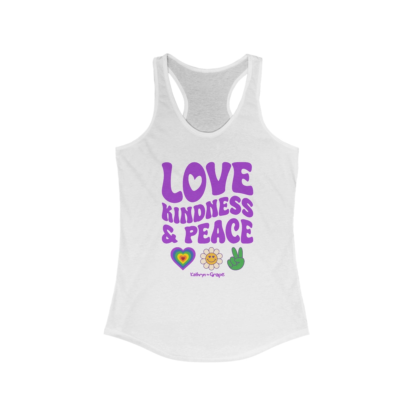 Kathryn the Grape Love, Kindness, and Peace (purple) Women's Ideal Racerback Tank