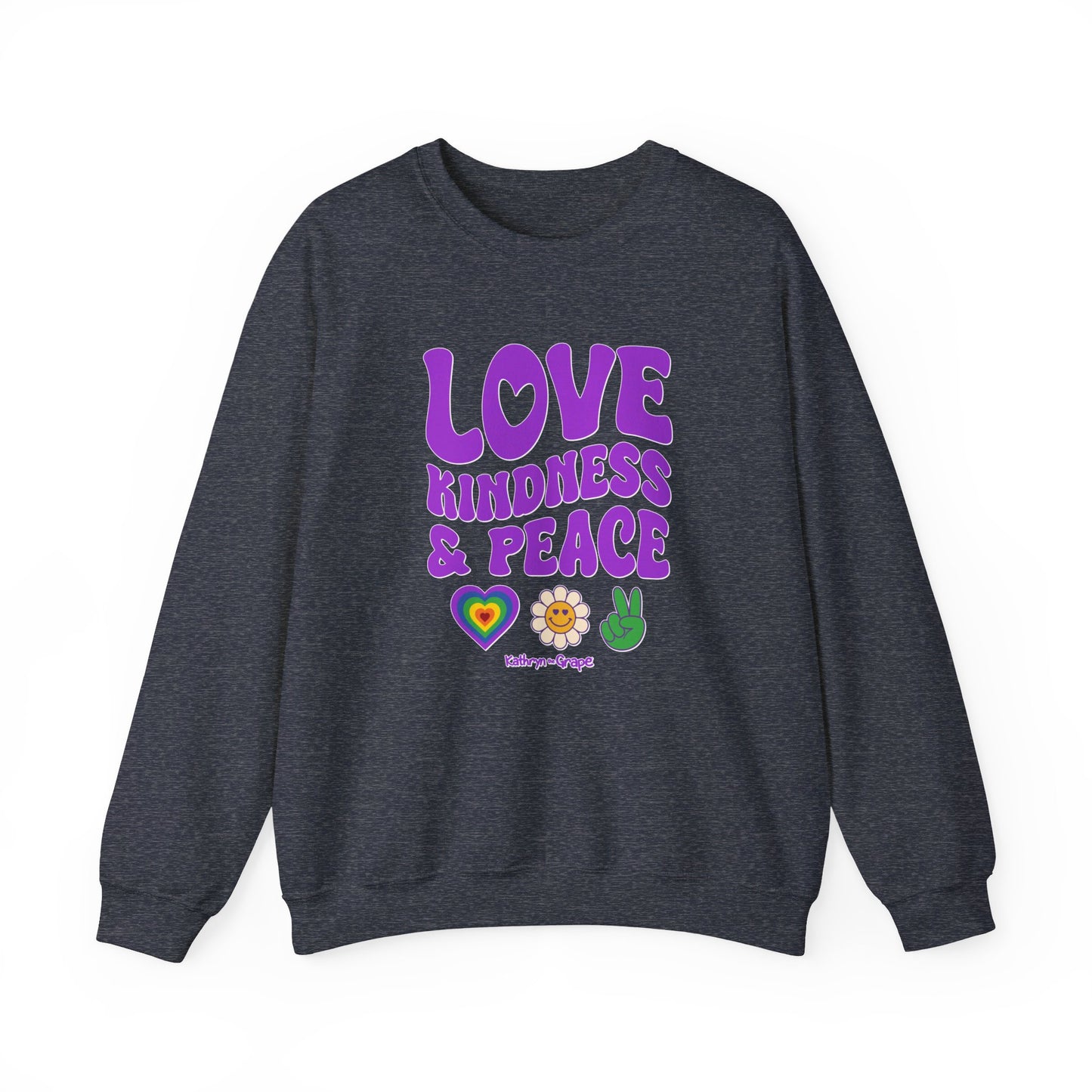 Kathryn the Grape Love, Kindness, and Peace Teen/Adult Heavy Blend™ Crewneck Sweatshirt