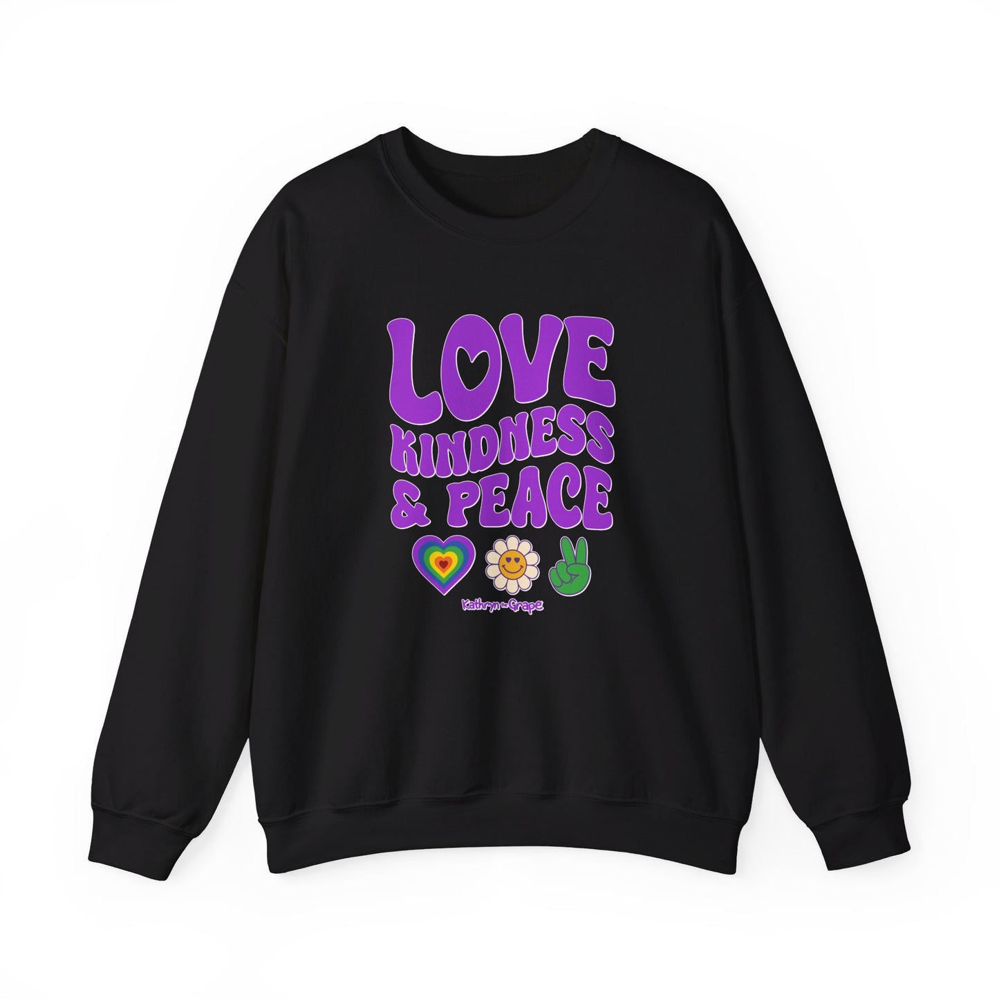 Kathryn the Grape Love, Kindness, and Peace Teen/Adult Heavy Blend™ Crewneck Sweatshirt