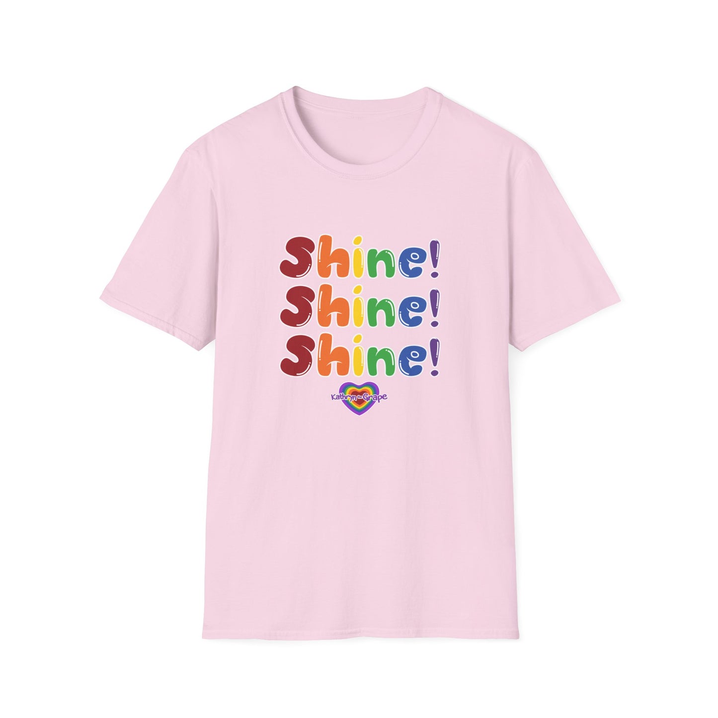 Kathryn the Grape Unisex Softstyle T-Shirt - Colorful 'Shine! Shine! Shine!' Print for Positivity and Celebration