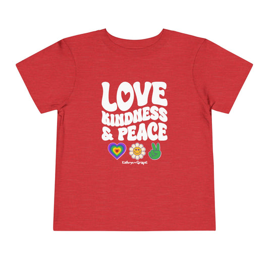 Kathryn the Grape Love, Kindness, and Peace (white) Toddler Short Sleeve Tee