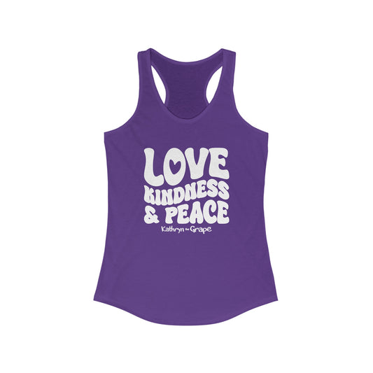 Kathryn the Grape Love, Kindness, and Peace (White) Women's Racerback Tank