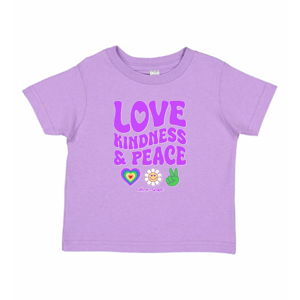 Kathryn the Grape Love, Kindness, and Peace Lavender Shirts in Toddler Kids